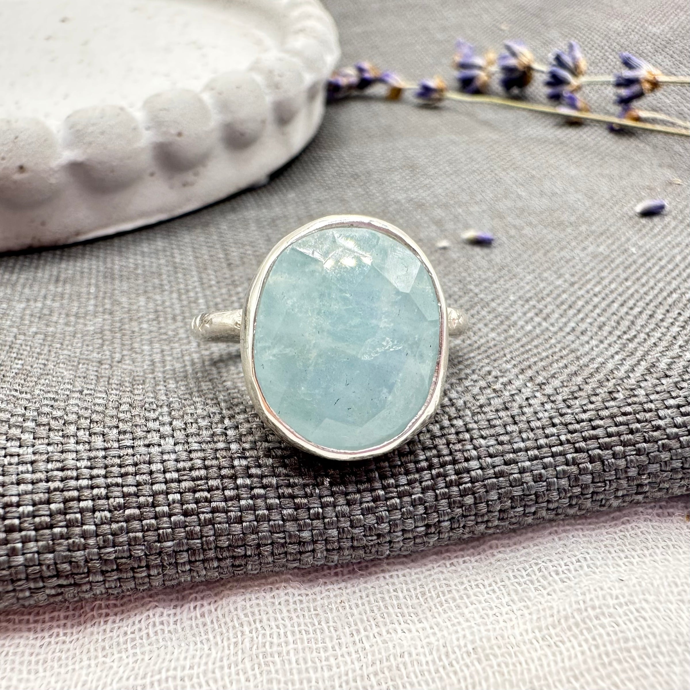 Rosecut Aquamarine Ring