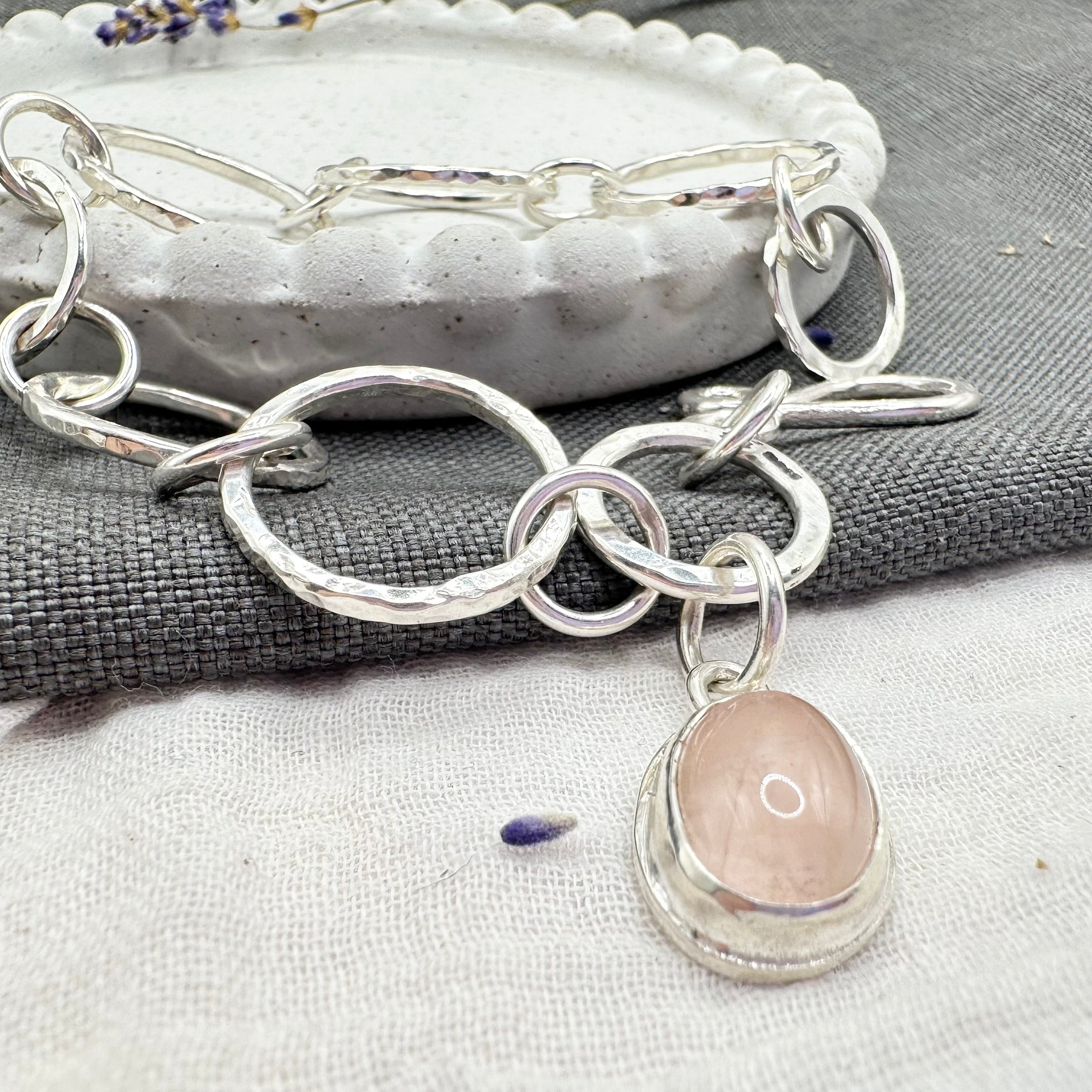 Rose Quartz Charm Bracelet Hallmarked