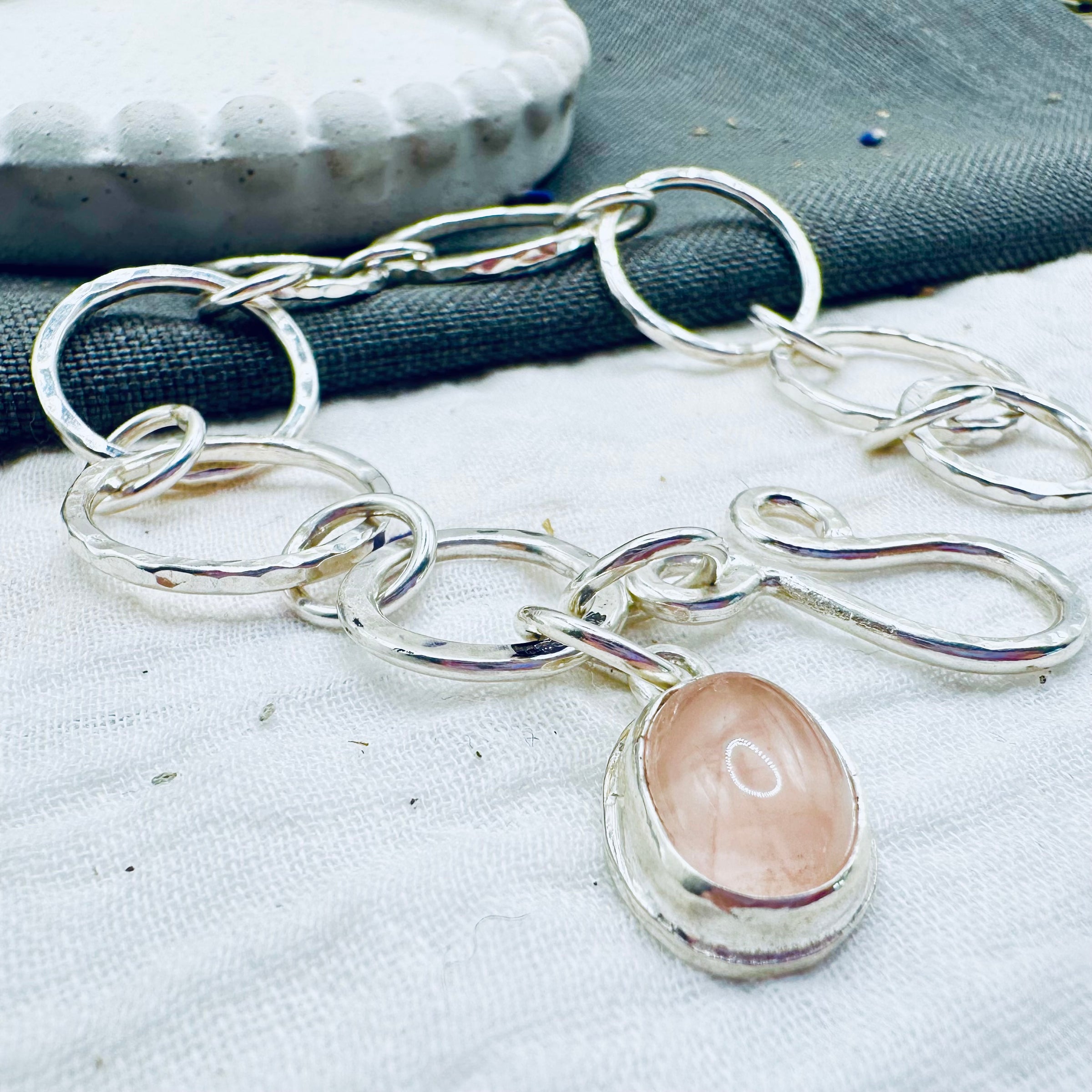 Rose Quartz Charm Bracelet Hallmarked