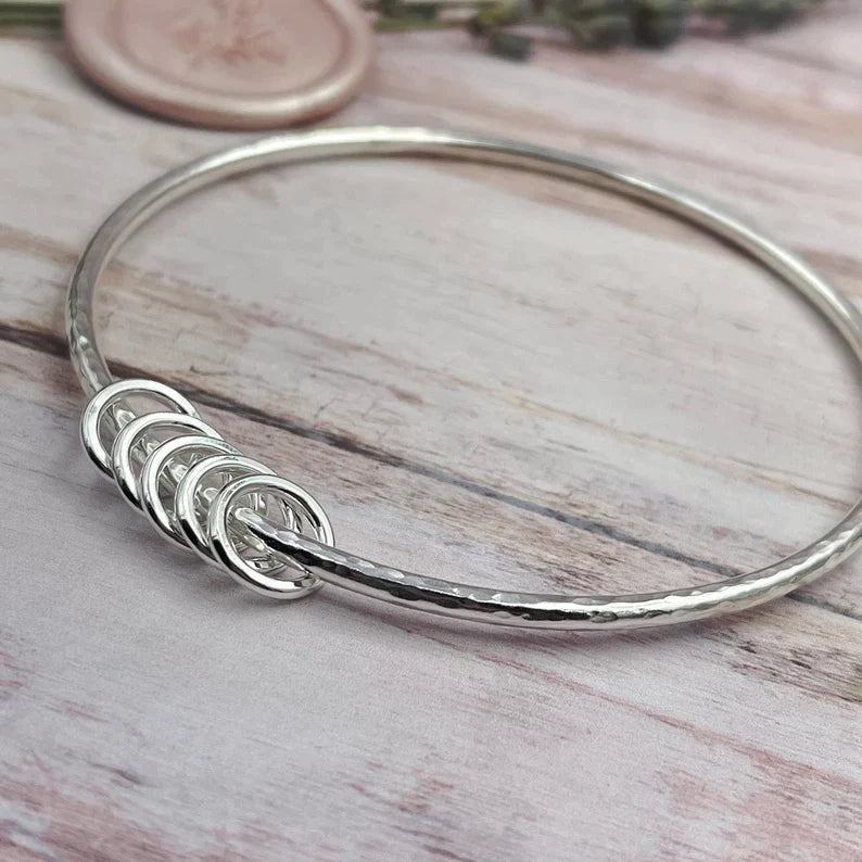 Sterling Silver Bangle with 5 Silver Rings - READY NOW