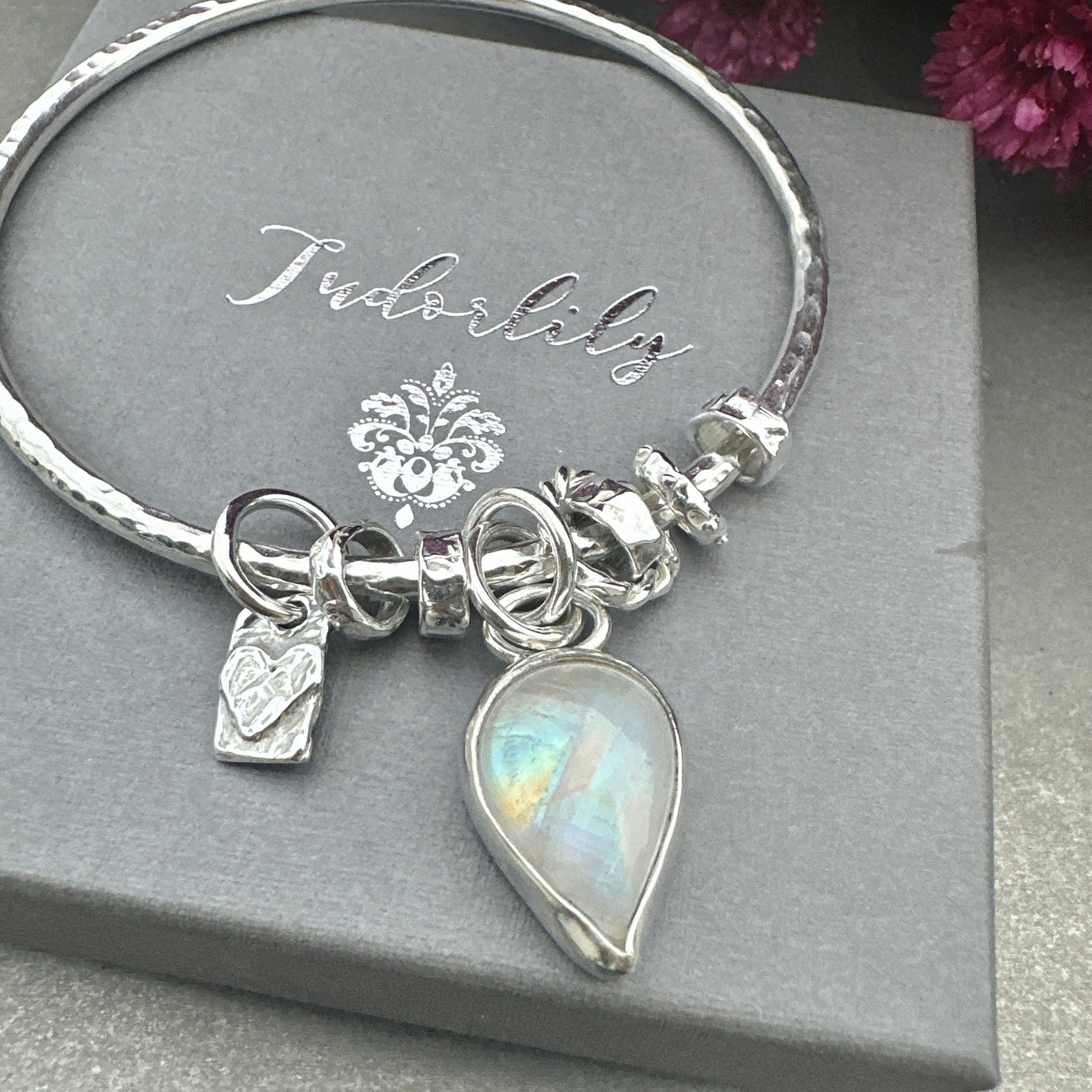 Pear Moonstone Charm Bangle