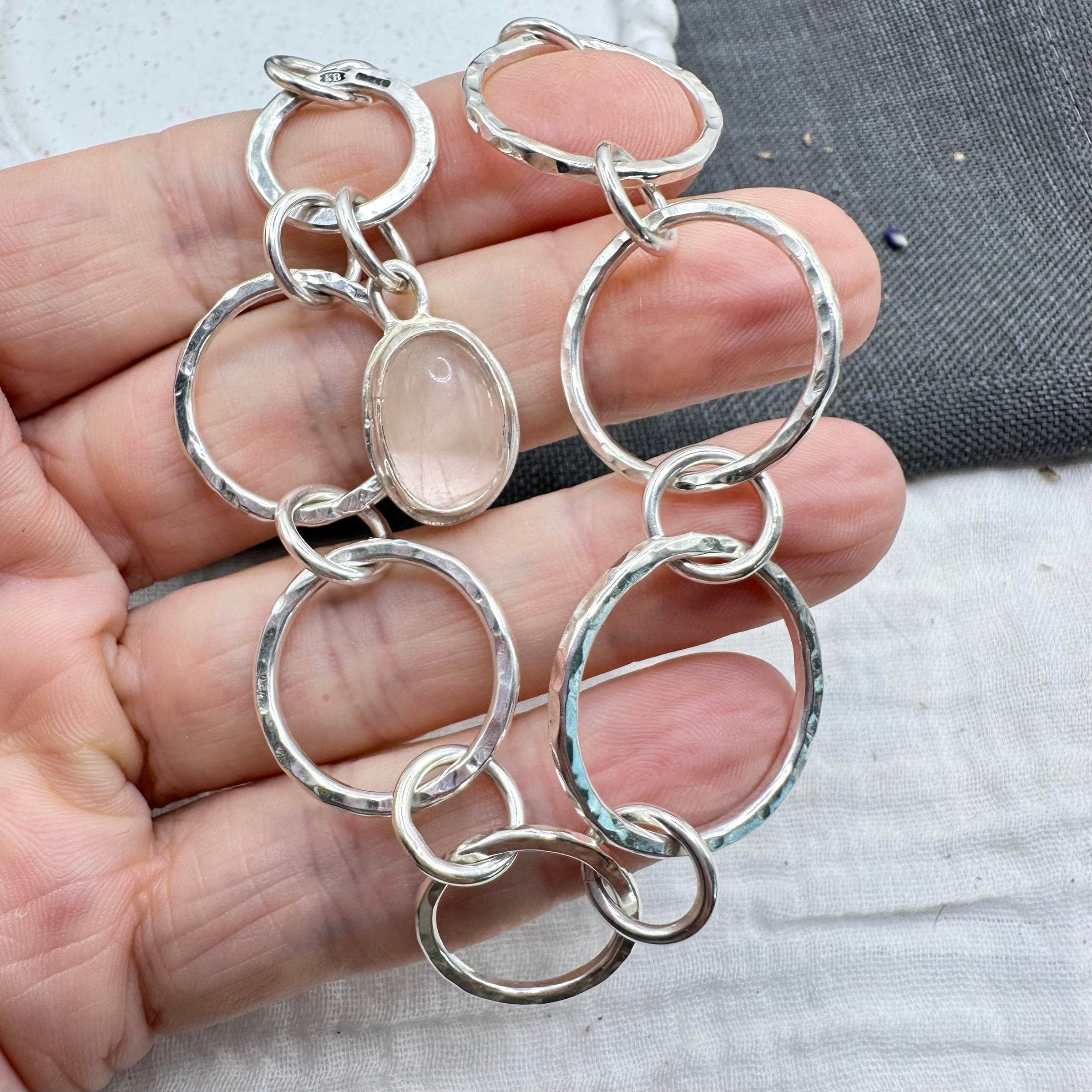 Rose Quartz Charm Bracelet Hallmarked