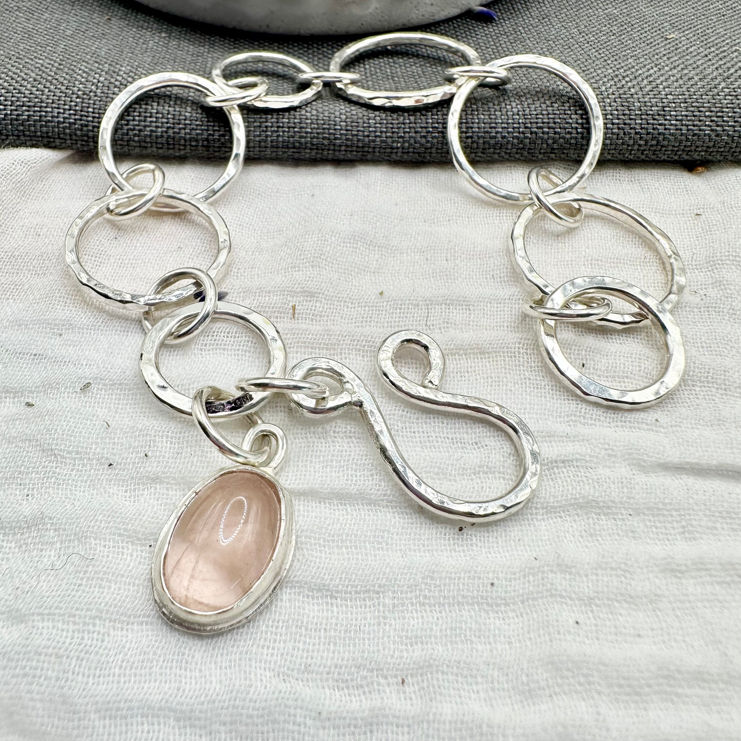 Rose Quartz Charm Bracelet Hallmarked