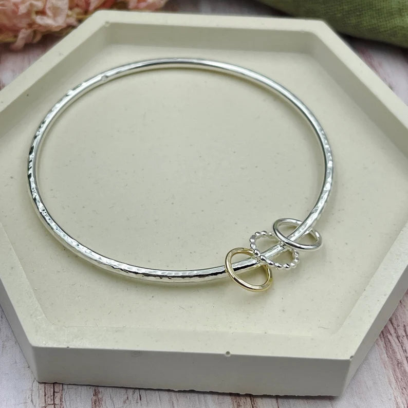 3 Rings Sterling Bangle with Mixed (Silver & Gold) Rings