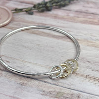 4 Rings Sterling Bangle with 4 Mixed (Silver & Gold) Rings