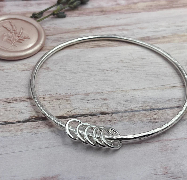 5 Rings Sterling Silver Bangle (Silver Rings)