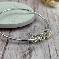 5 Ring Sterling Bangle with Mixed (Silver & Gold) Rings