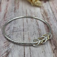 5 Ring Sterling Bangle with Mixed (Silver & Gold) Rings