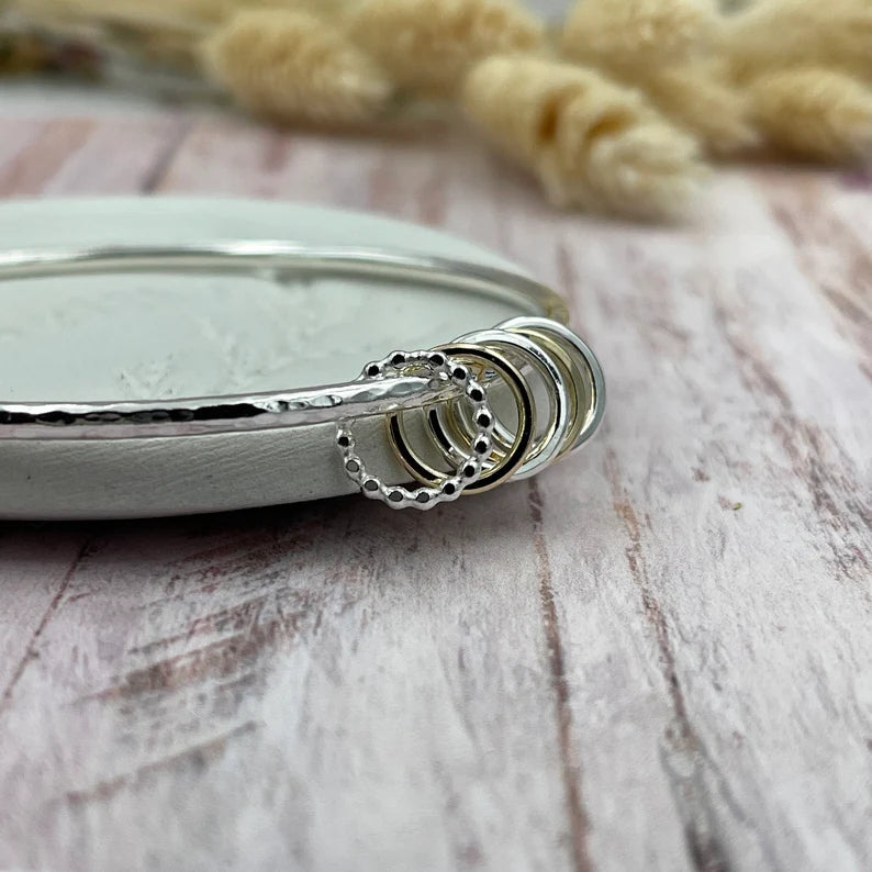 5 Ring Sterling Bangle with Mixed (Silver & Gold) Rings