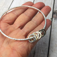 6 Mixed Rings Sterling Bangle