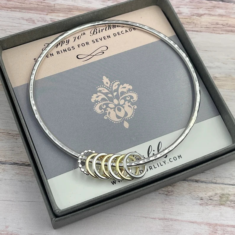 7 Mixed Rings Sterling Bangle