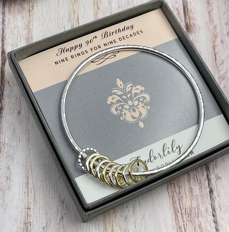 9 Mixed Rings Sterling Bangle