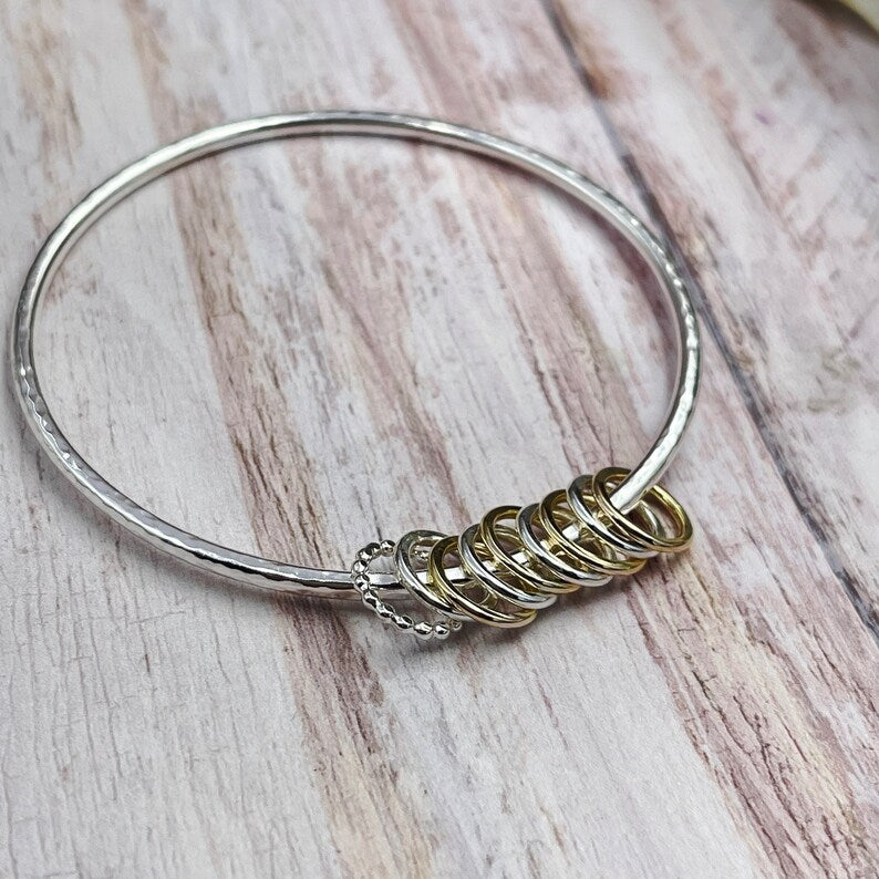 9 Mixed Rings Sterling Bangle