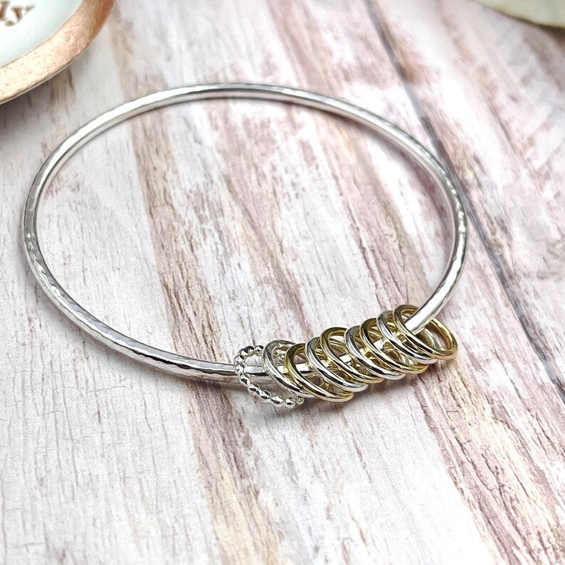 9 Mixed Rings Sterling Bangle