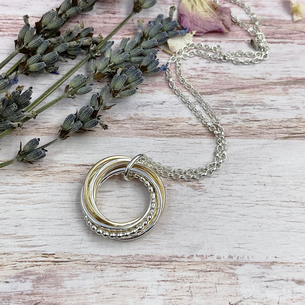 6 Ring Mixed Metals Necklace