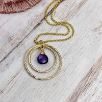 Amethyst 2 Ring Goldfill Necklace