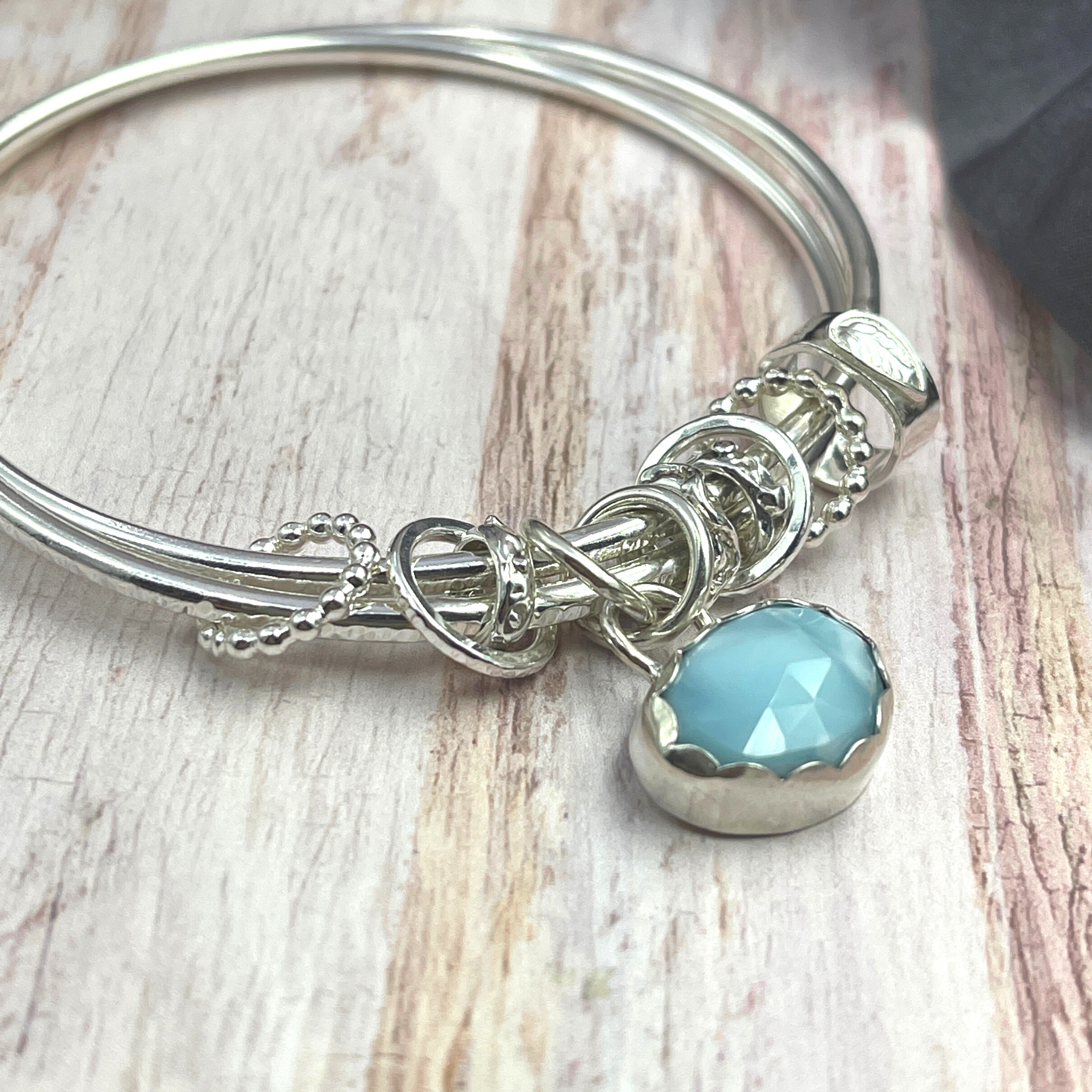 Larimar Gemstone Charm Bangle