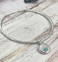 Turquoise Gemstone Charm Bangle - Hallmarked - READY NOW