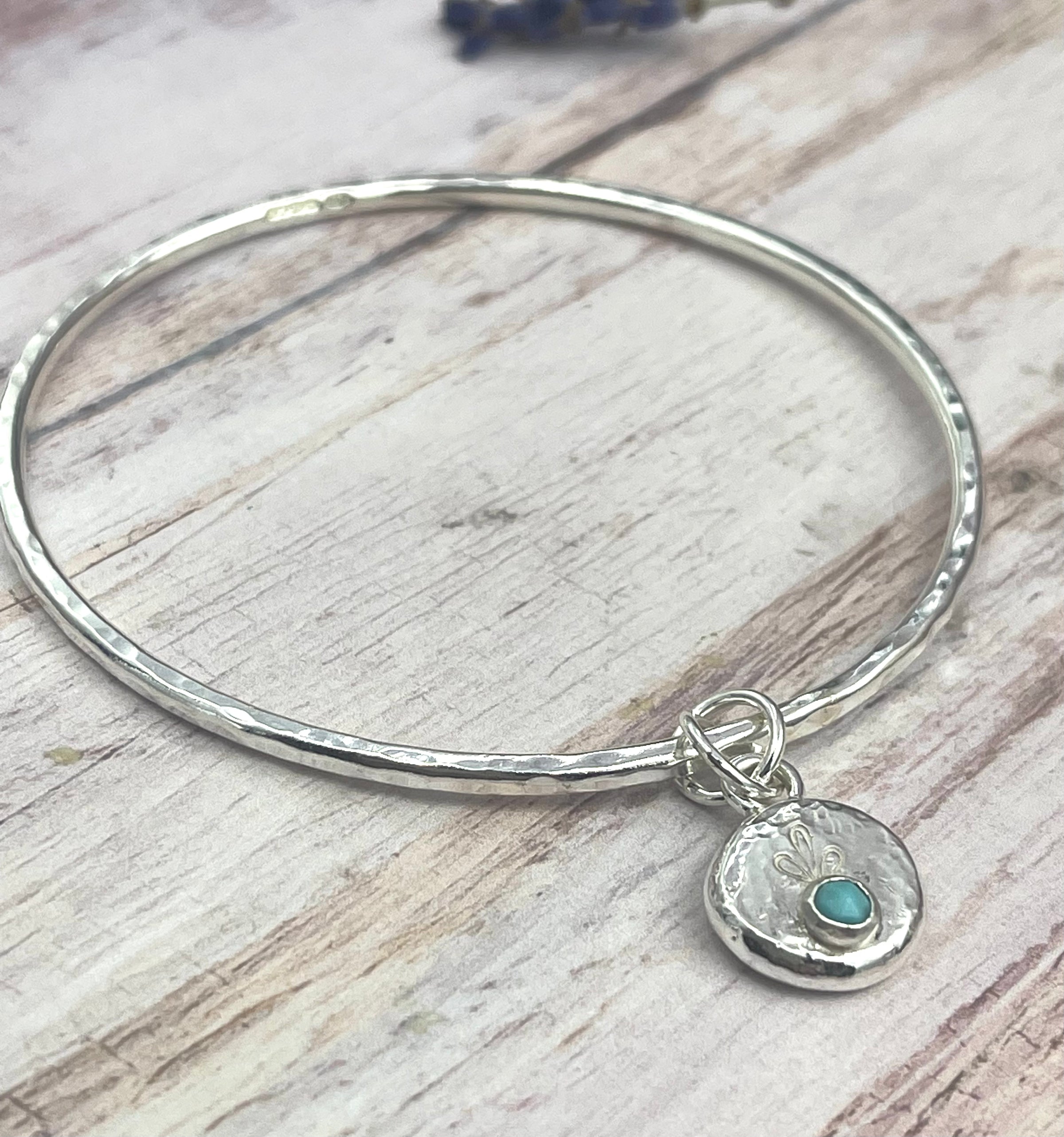 Turquoise Gemstone Charm Bangle - Hallmarked - READY NOW
