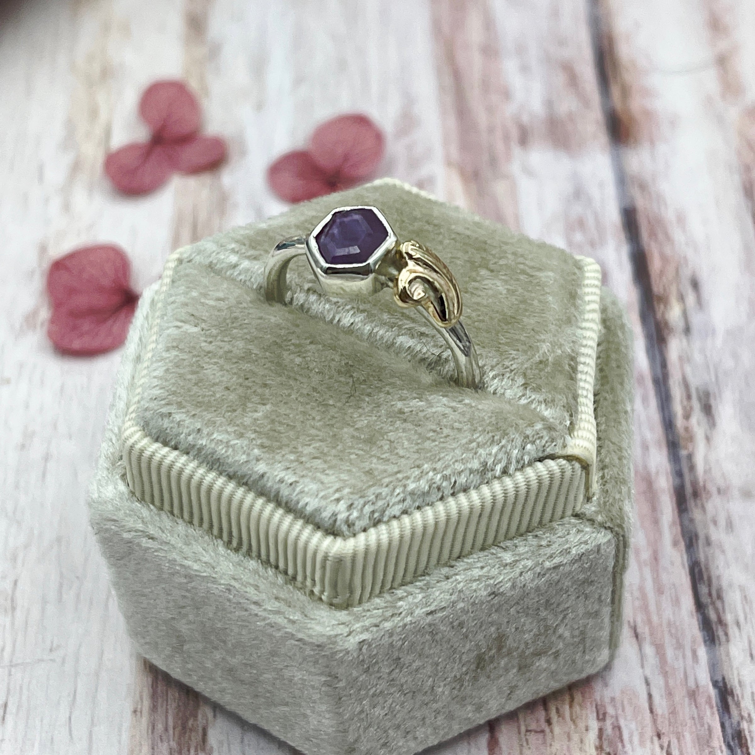 Pink Star Sapphire Silver & 9ct Gold Ring