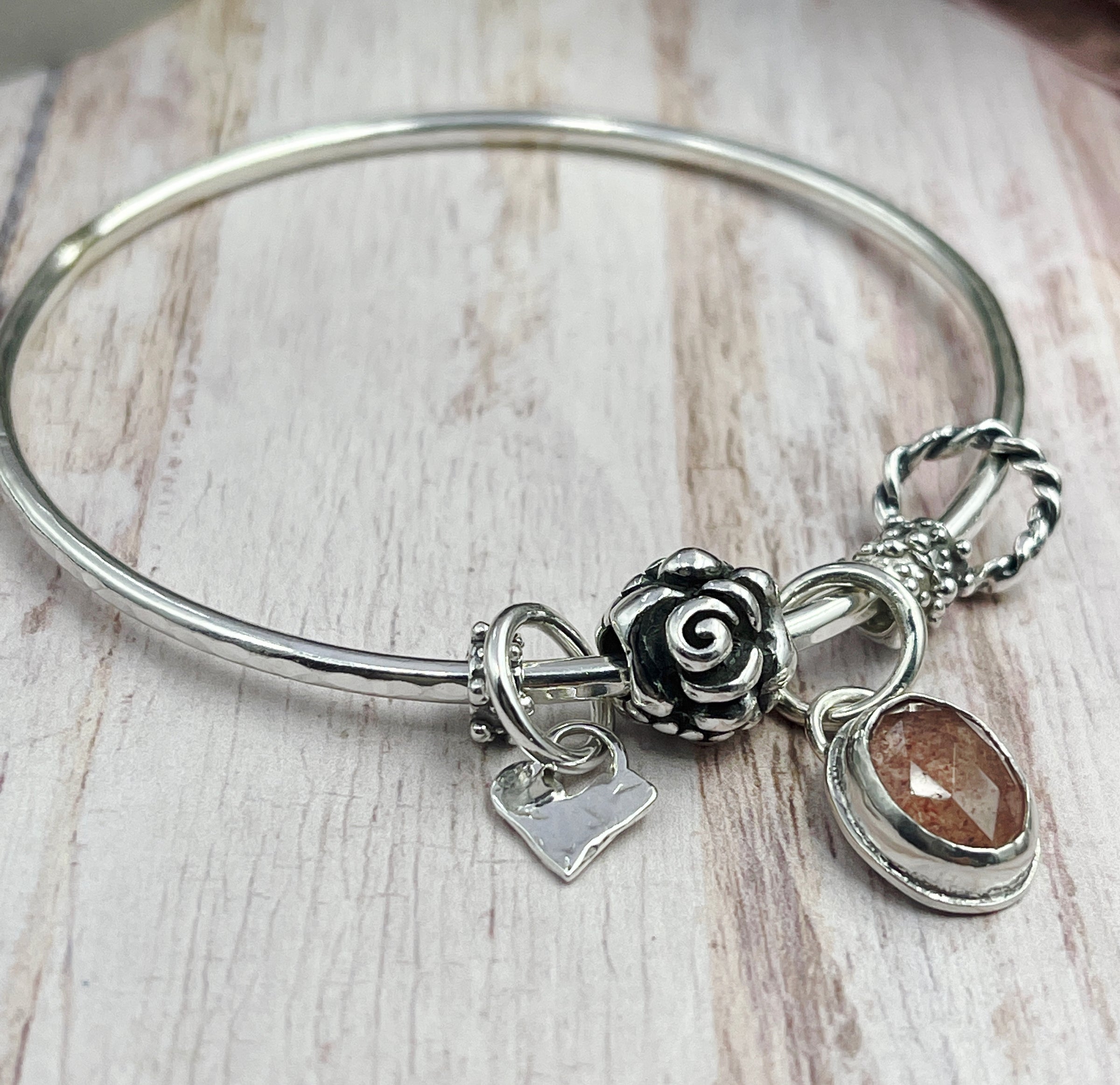 Strawberry Quartz Gemstone Charm Bangle