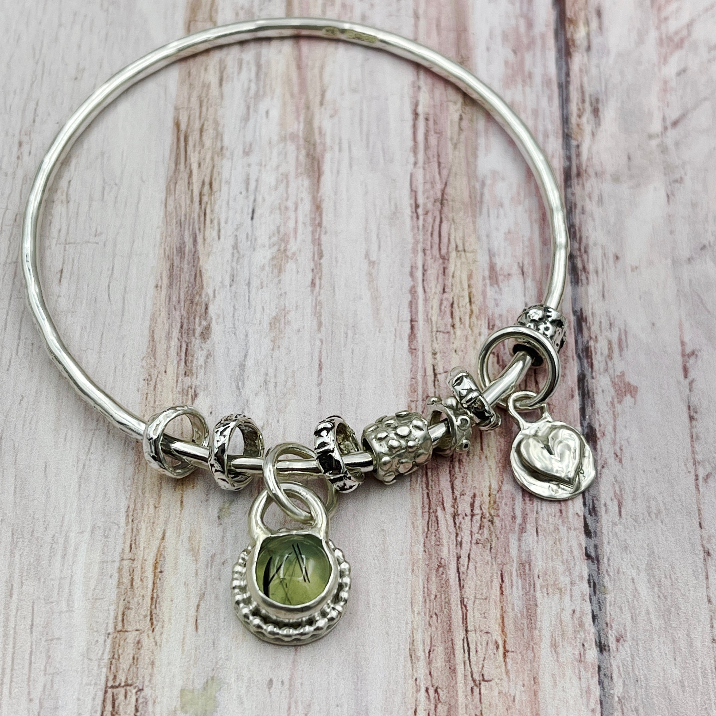 Prehnite Gemstone Charm Bangle