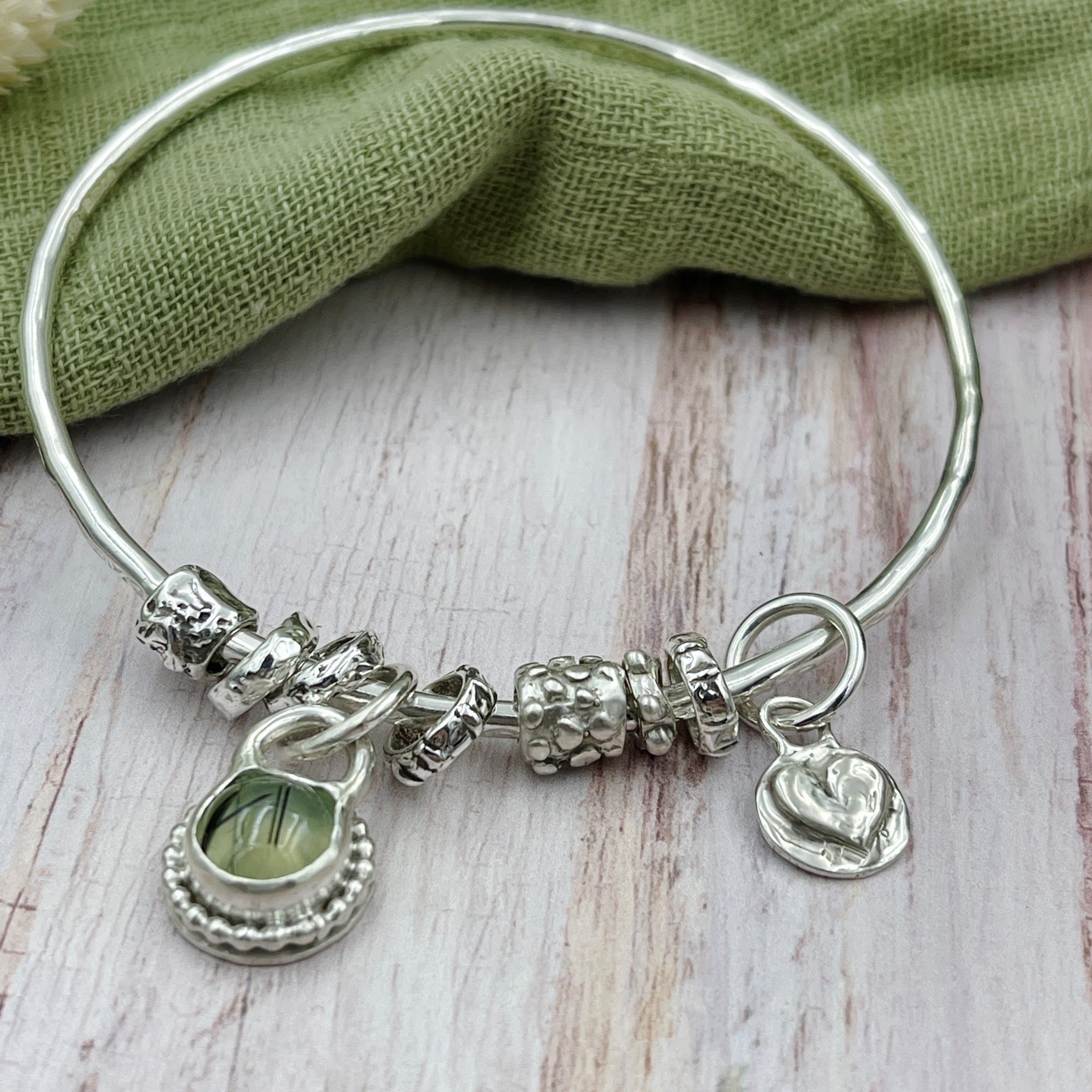 Prehnite Gemstone Charm Bangle