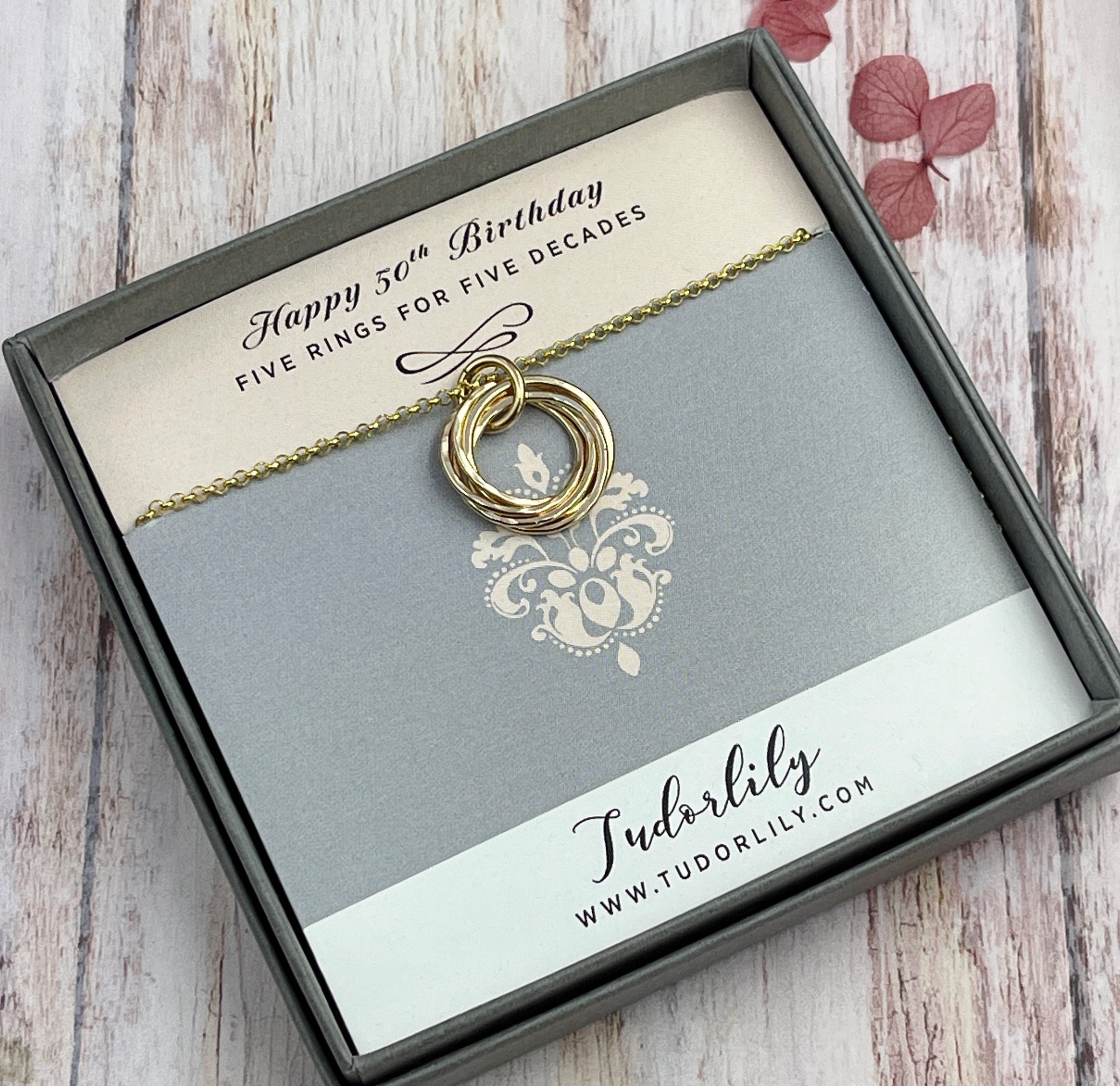 5 Ring Petite 14kt Goldfill Entwined Ring Necklace