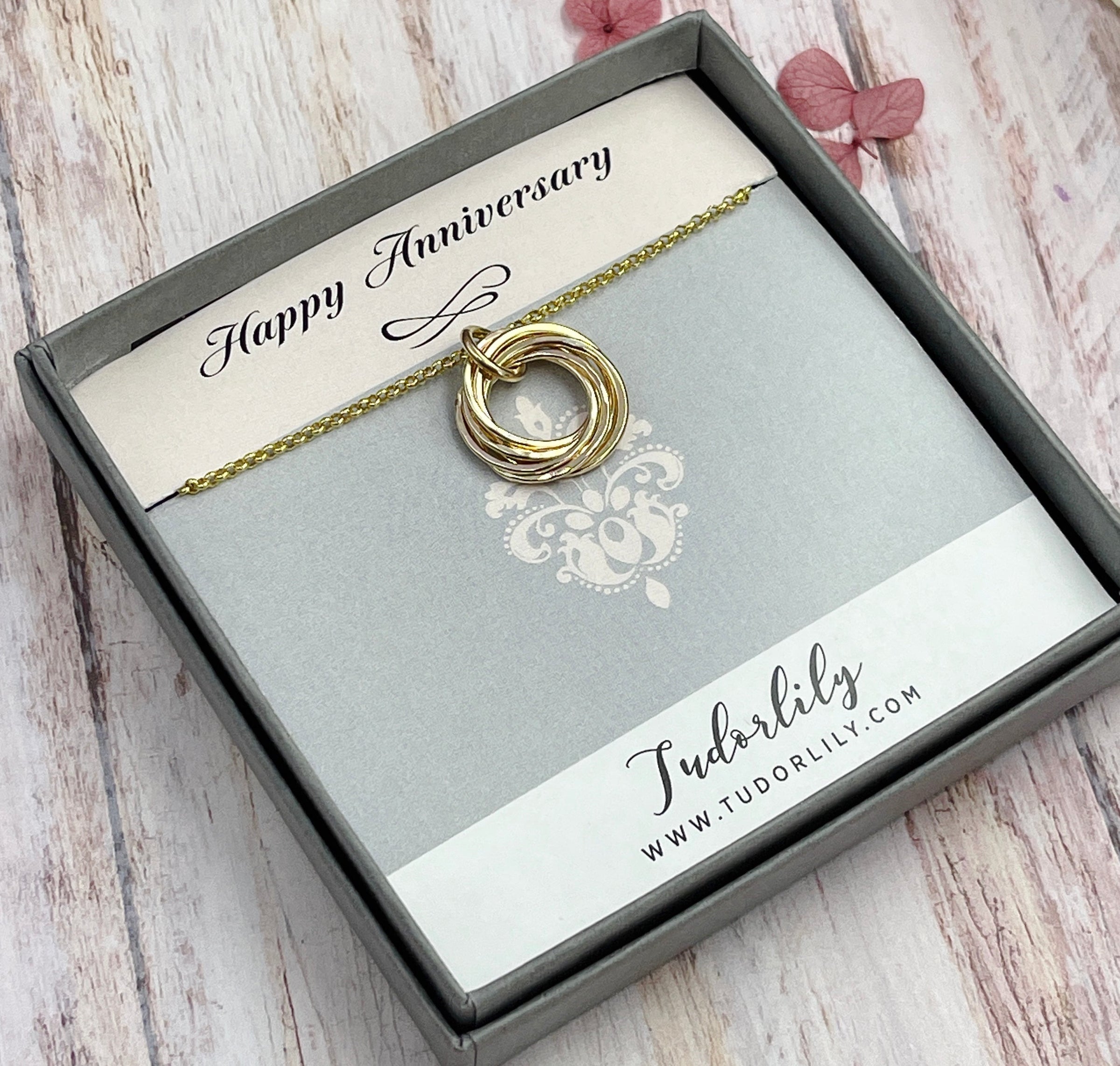 5 Ring Petite 14kt Goldfill Entwined Ring Necklace