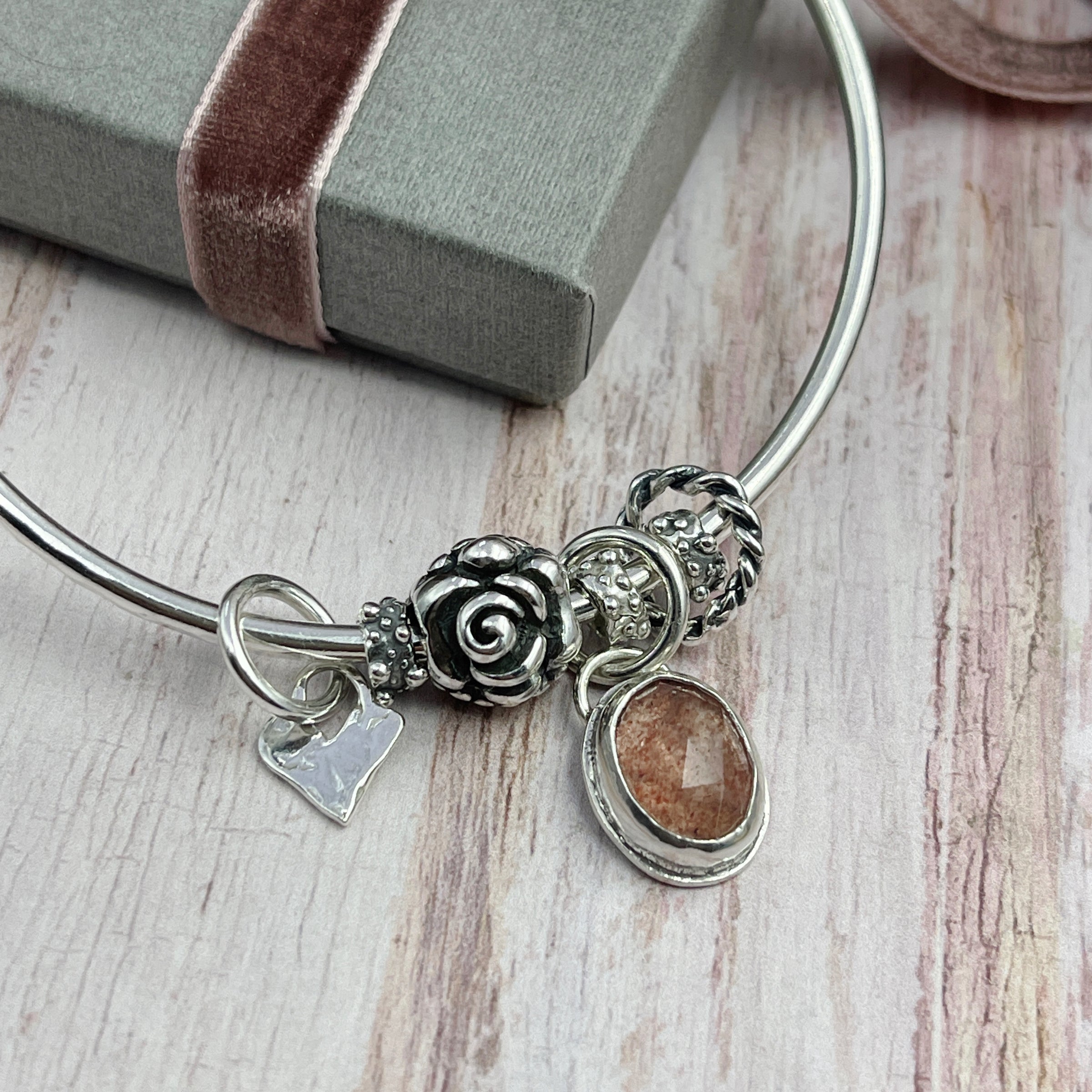 Strawberry Quartz Gemstone Charm Bangle