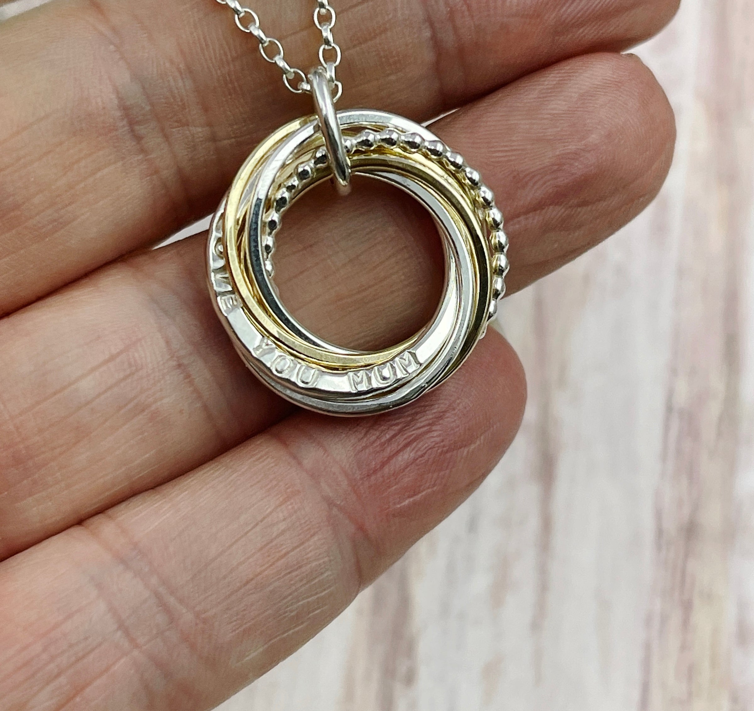 Personalised Name Necklace with Mixed Metals Rings - 6 Rings