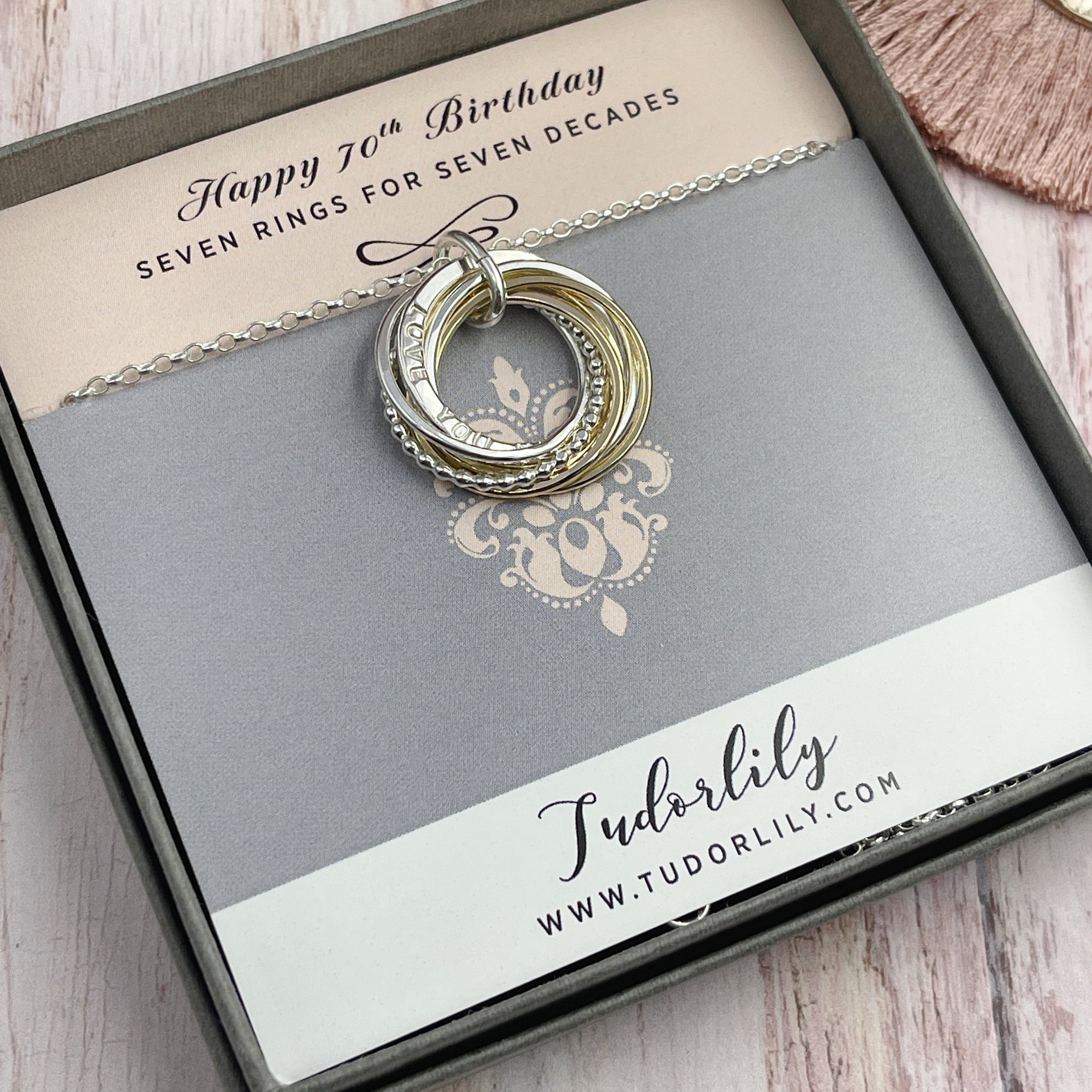 Personalised Name Necklace with Mixed Metals Rings - 6 Rings