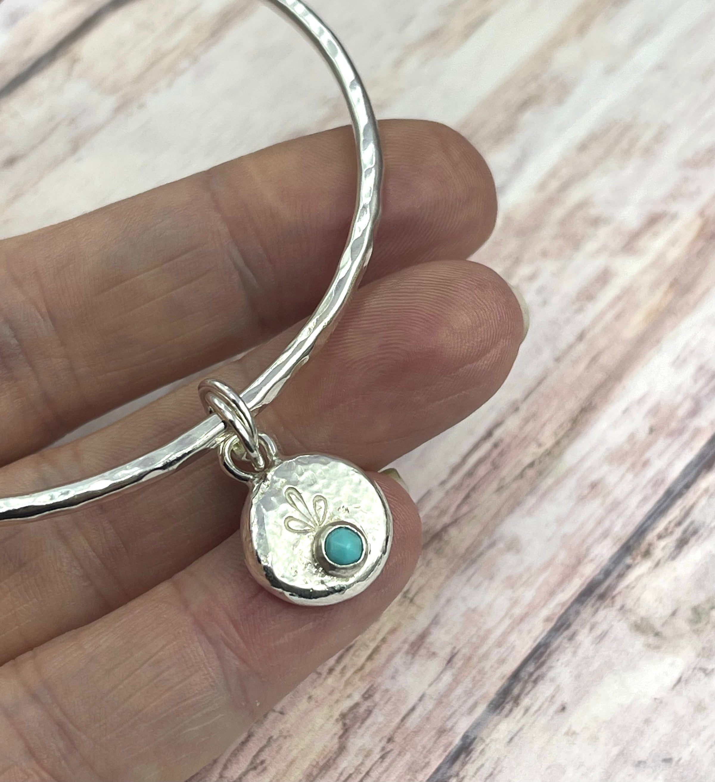 Turquoise Gemstone Charm Bangle - Hallmarked - READY NOW