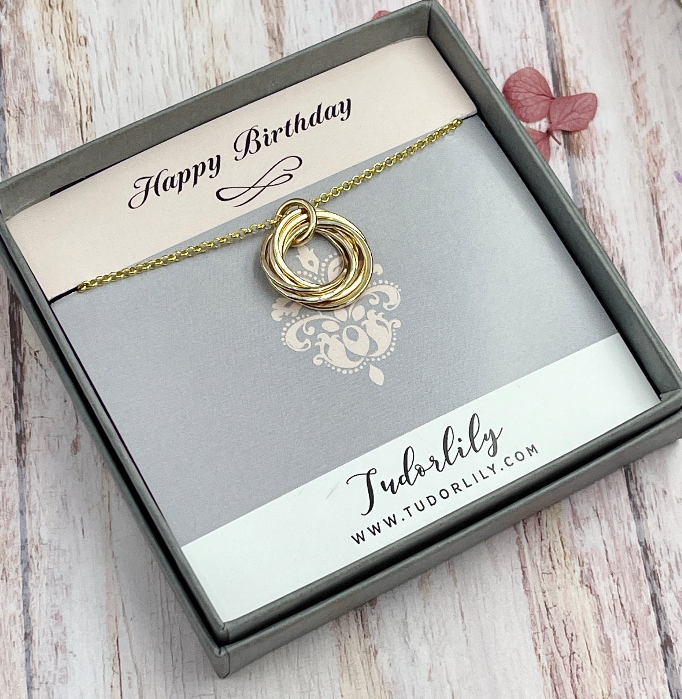 5 Ring Petite 14kt Goldfill Entwined Ring Necklace
