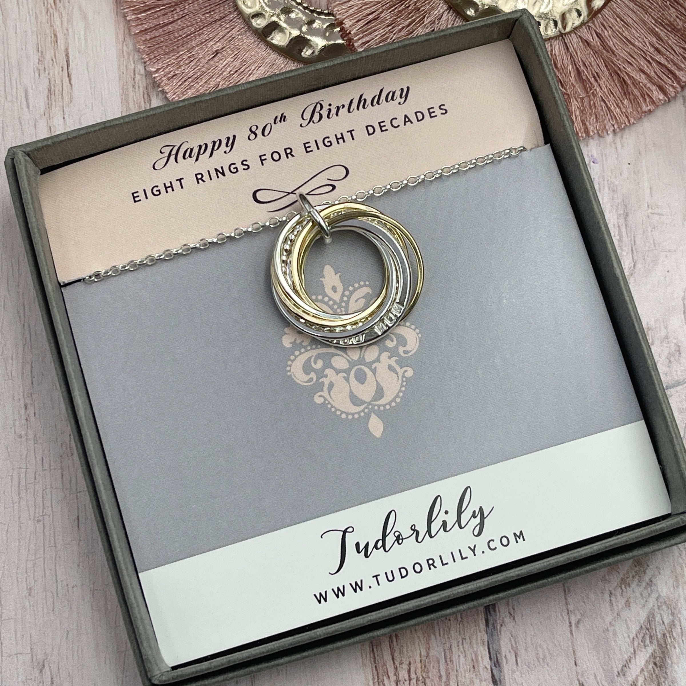 Personalised Name Necklace with Mixed Metals Rings - 6 Rings