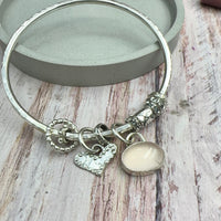 Rose Quartz Heart Charm Bangle