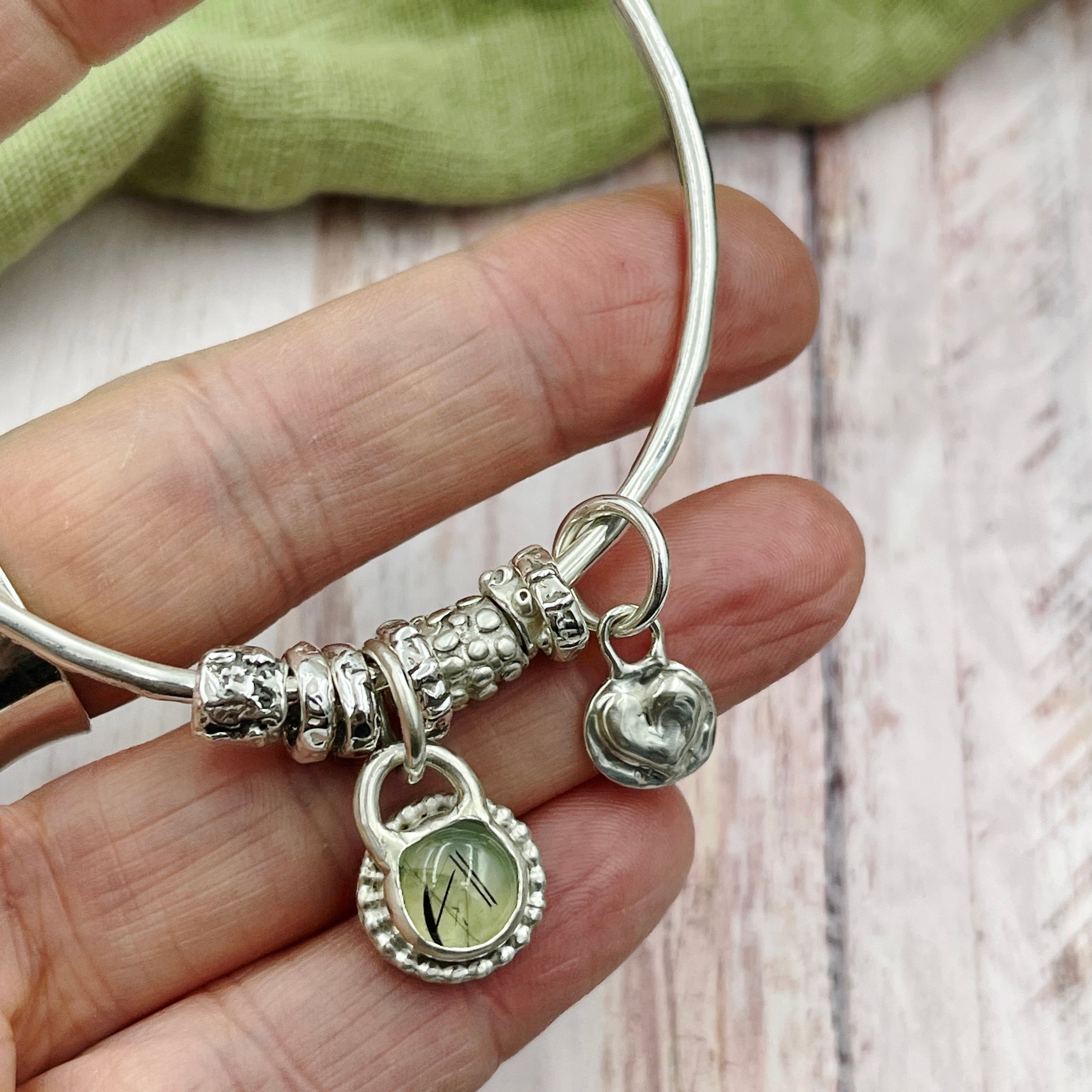 Prehnite Gemstone Charm Bangle