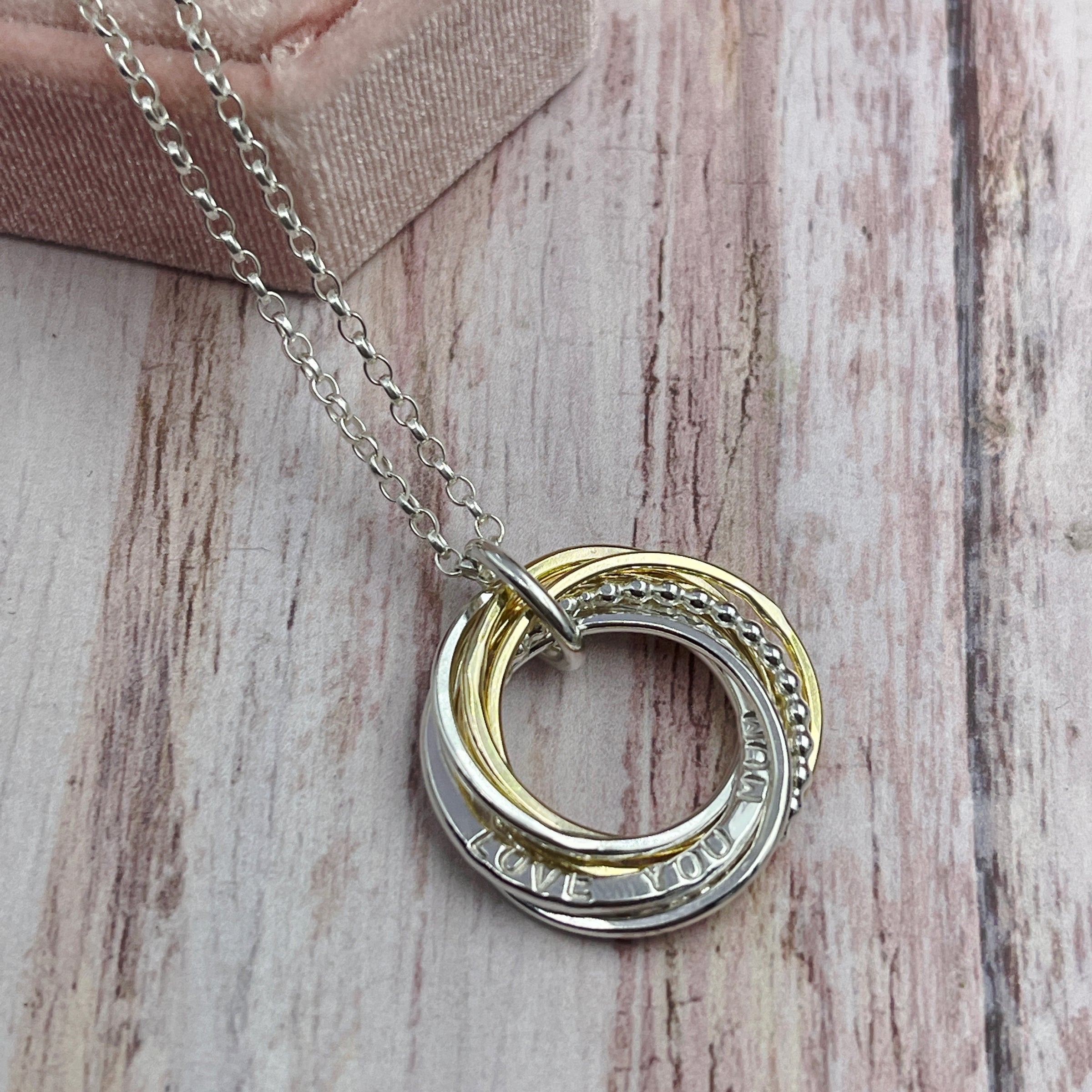Personalised Name Necklace with Mixed Metals Rings - 6 Rings