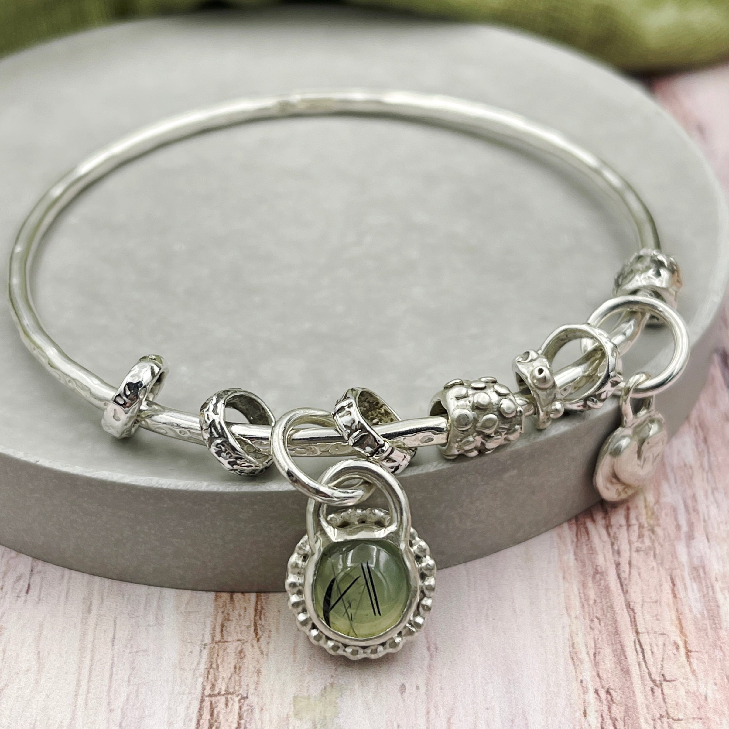 Prehnite Gemstone Charm Bangle