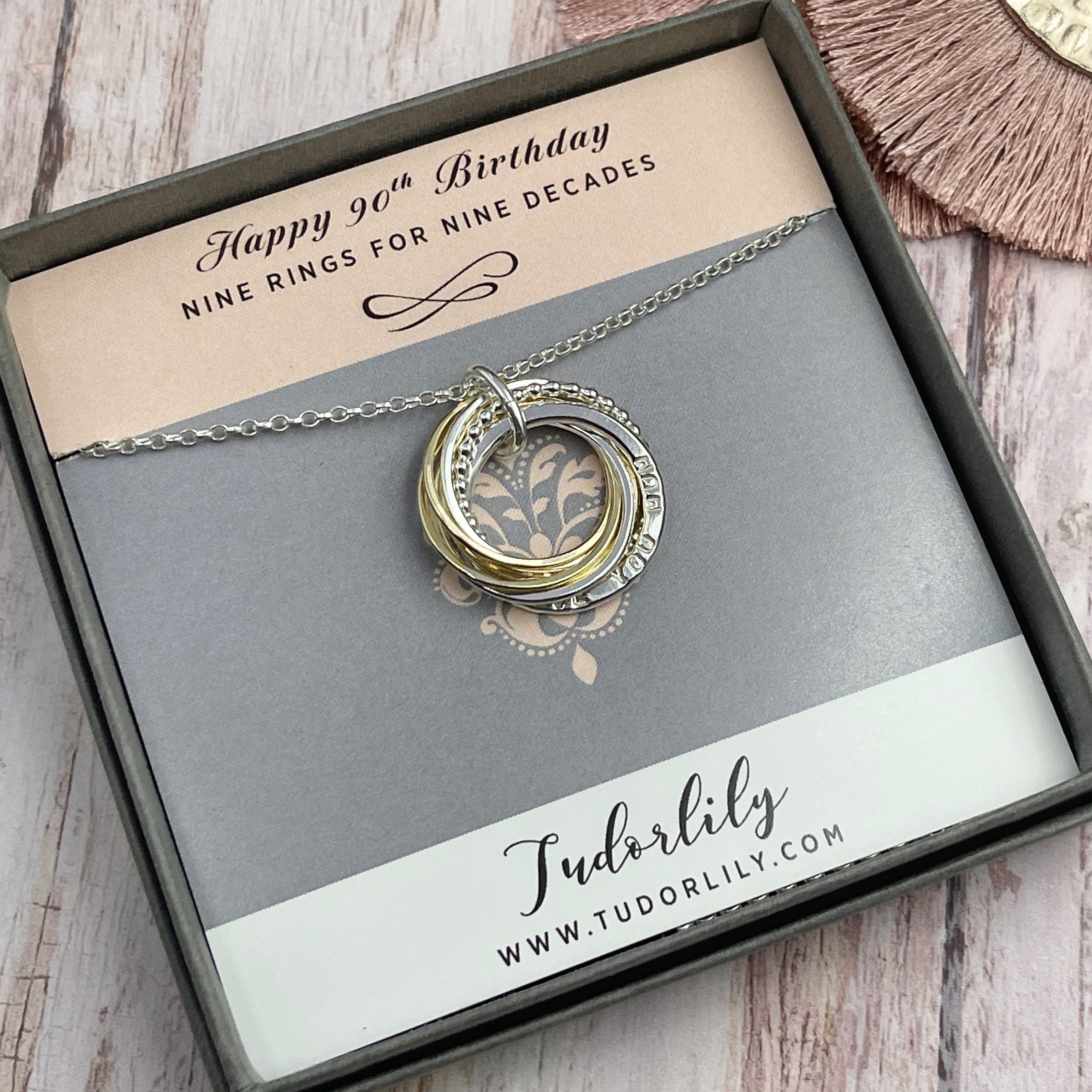 Personalised Name Necklace with Mixed Metals Rings - 6 Rings