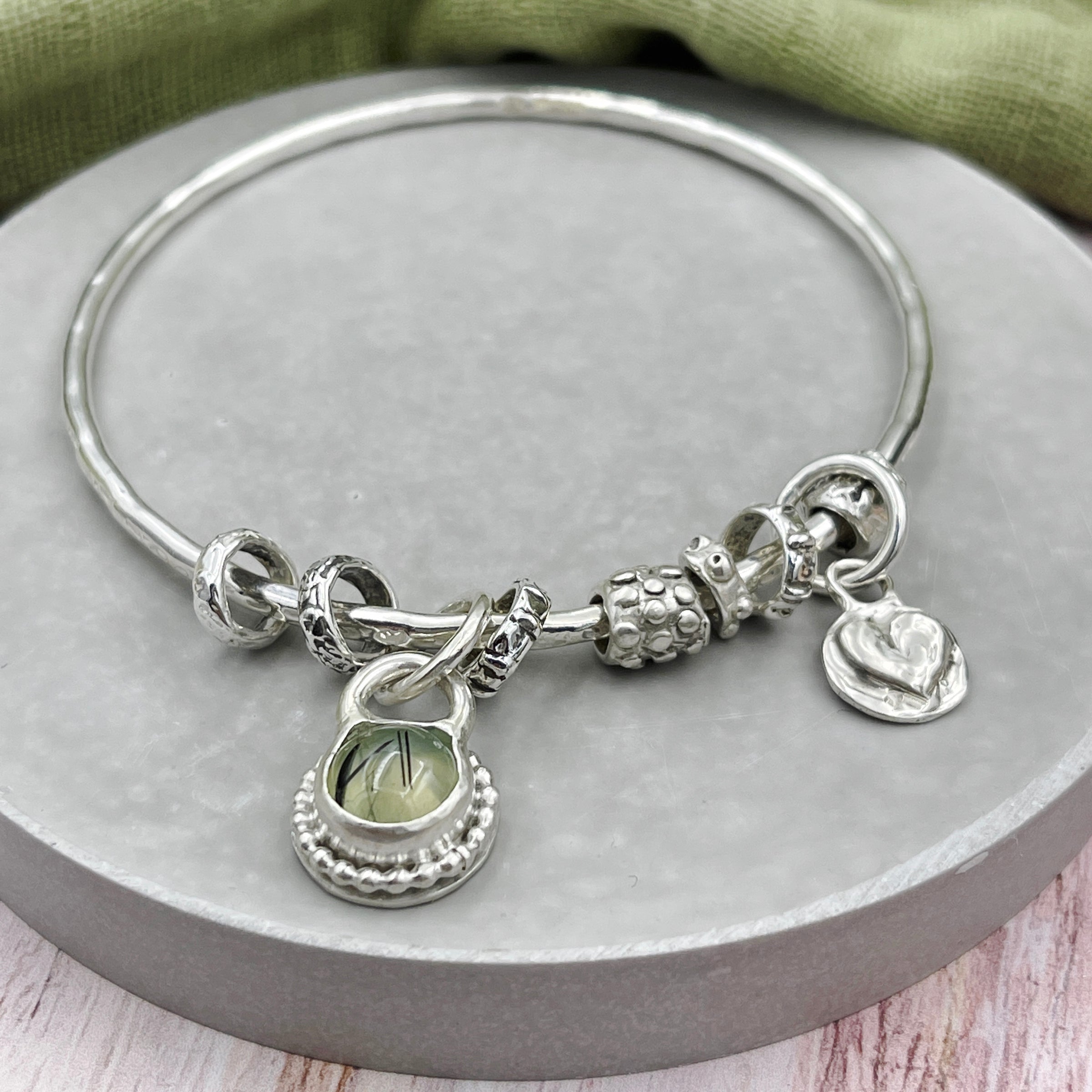 Prehnite Gemstone Charm Bangle