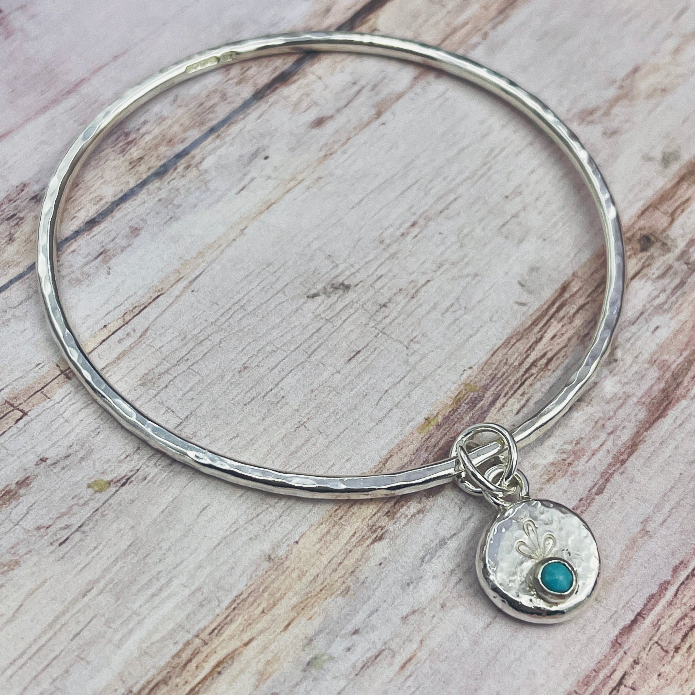 Turquoise Gemstone Charm Bangle - Hallmarked - READY NOW