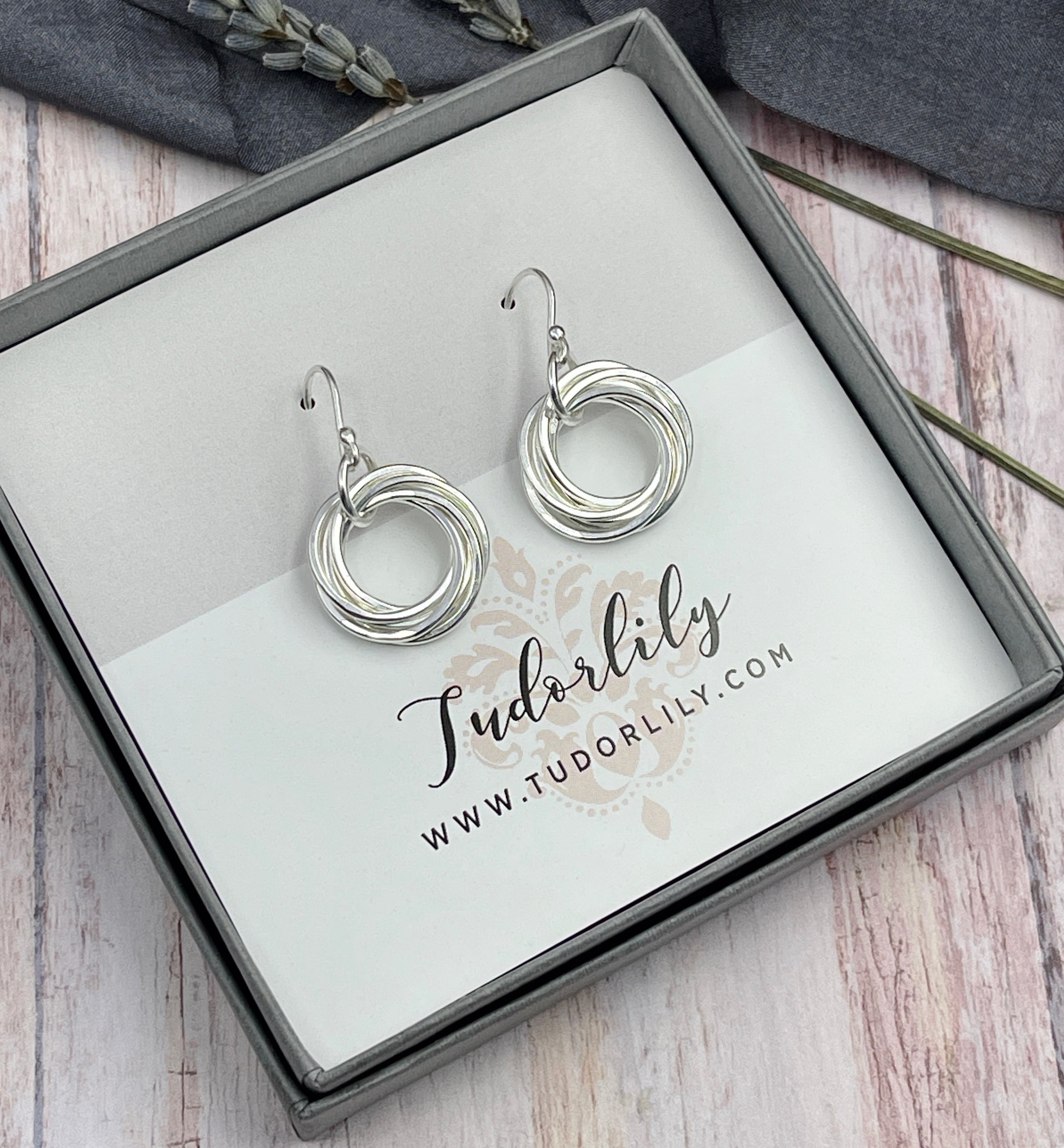 3 Petite Sterling Silver Entwined Rings Earrings