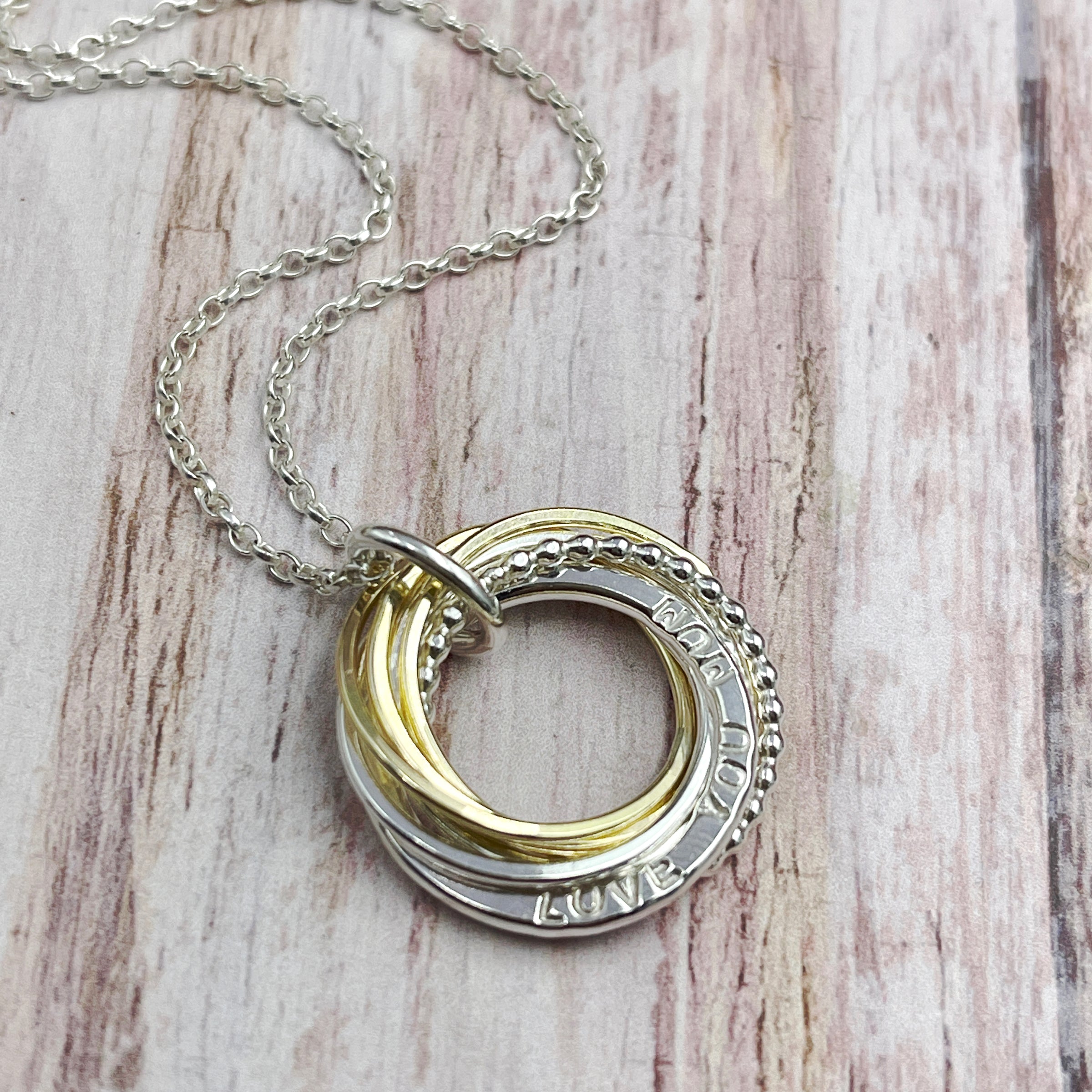 Personalised Name Necklace with Mixed Metals Rings - 6 Rings