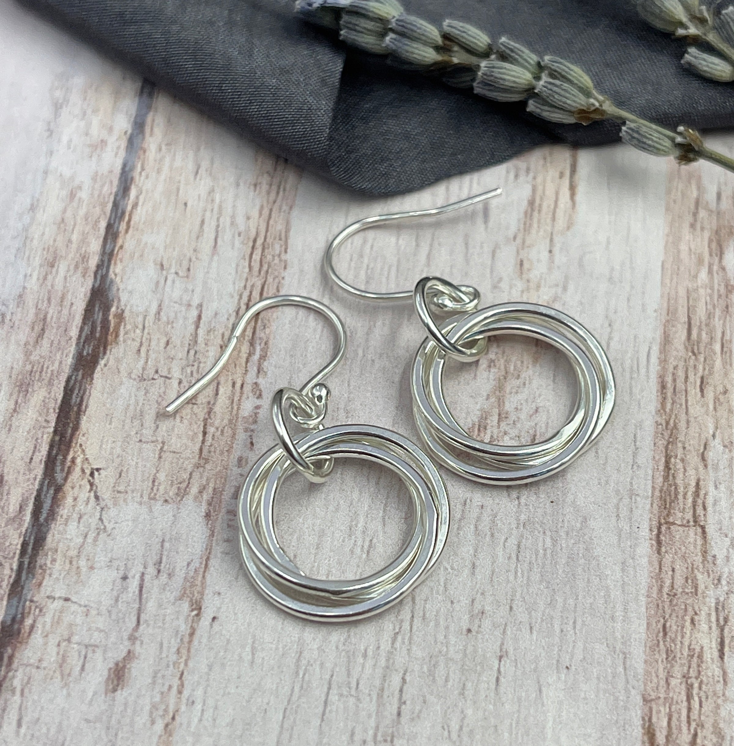 3 Petite Sterling Silver Entwined Rings Earrings