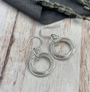 Petite Sterling Silver Entwined Rings Earrings - 3 Rings
