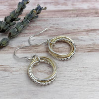4 Rings Entwined Ring Mixed Metal Earrings