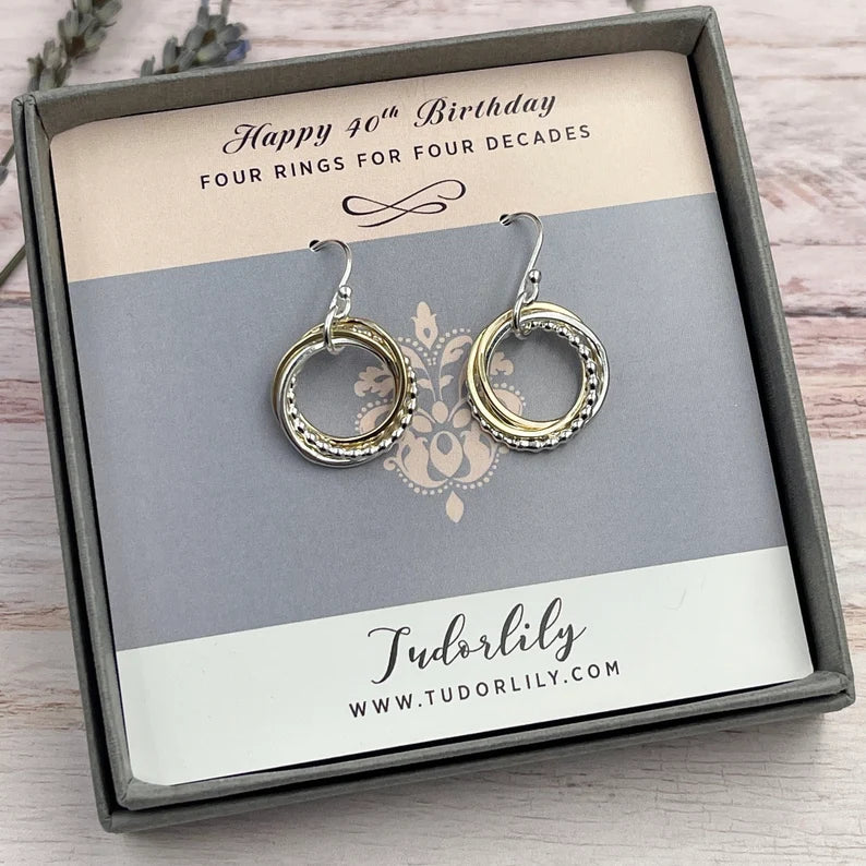 4 Rings Entwined Ring Mixed Metal Earrings
