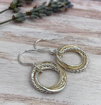 4 Rings Entwined Ring Mixed Metal Earrings