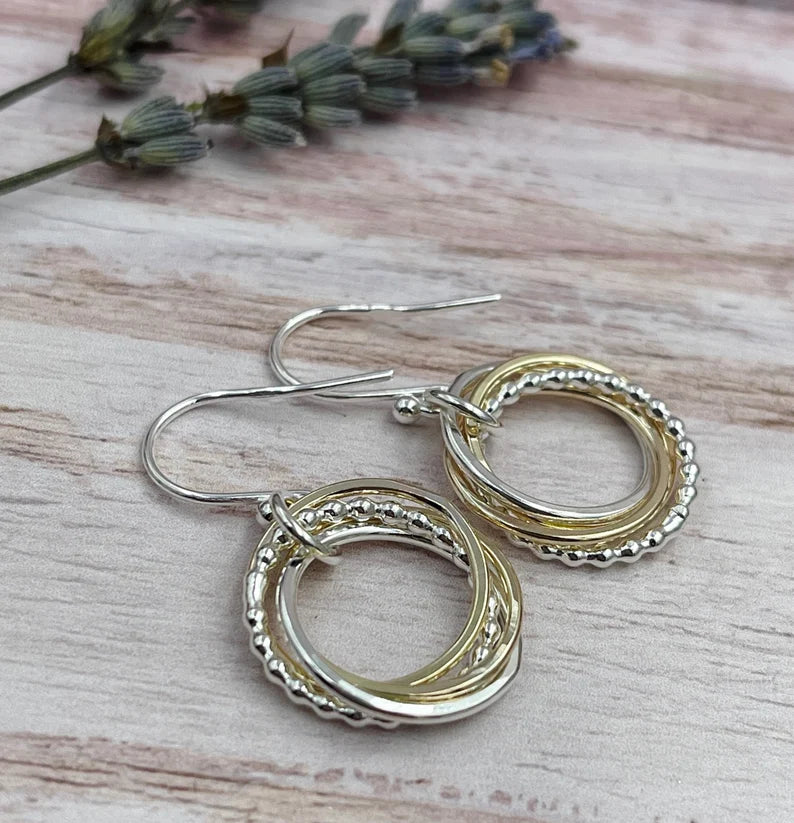 4 Rings Entwined Ring Mixed Metal Earrings